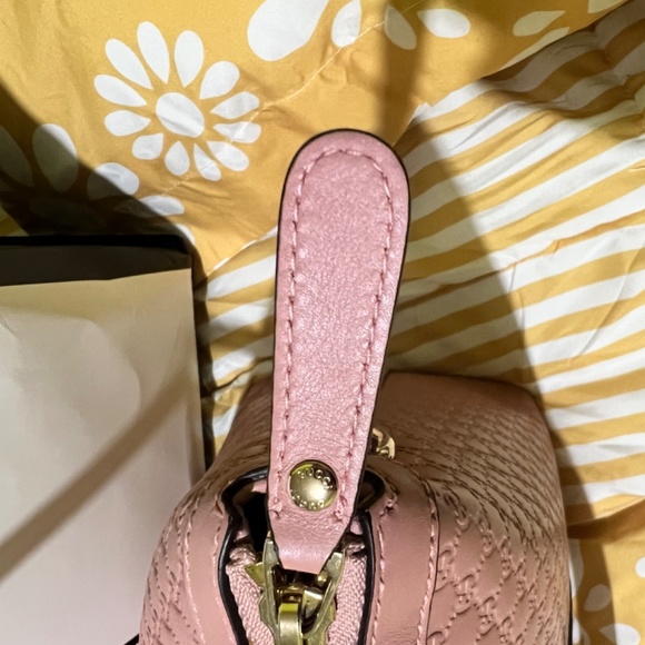 Gucci Guccissima Zip Top Handbag Purse Pink Gg Leather Shoulder Bag - Picture 12 of 16